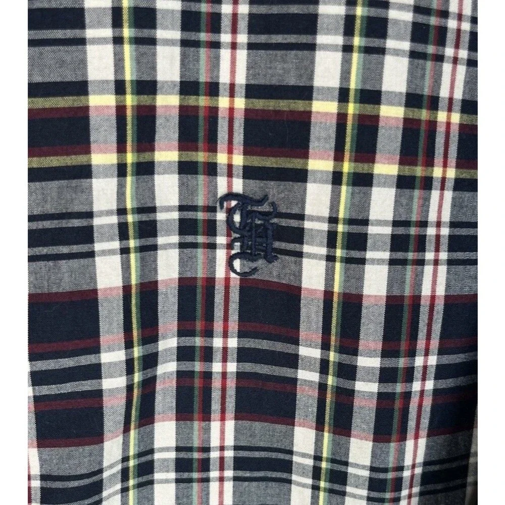 Vintage Tommy Hilfiger Men's Large Reversible Plaid Harrington Jacket Navy Blue